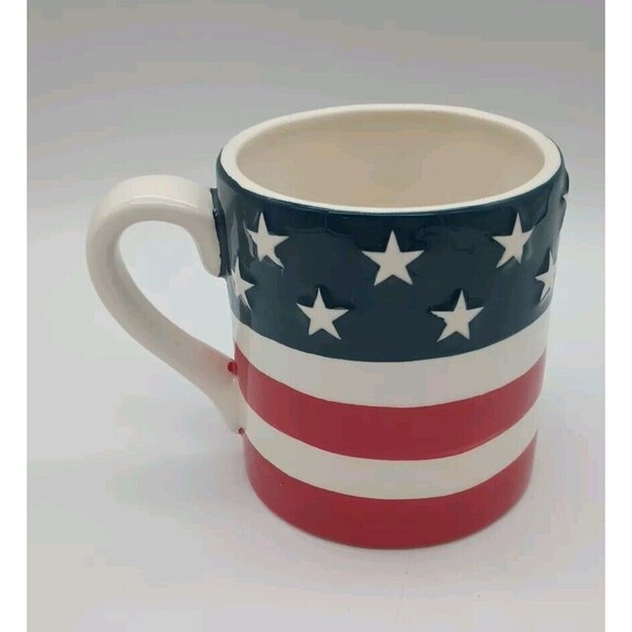 Pier 1 Imports Flag Mug Raised Stars & Stripes Red White & Blue 4th July Patriot - Picture 4 of 7